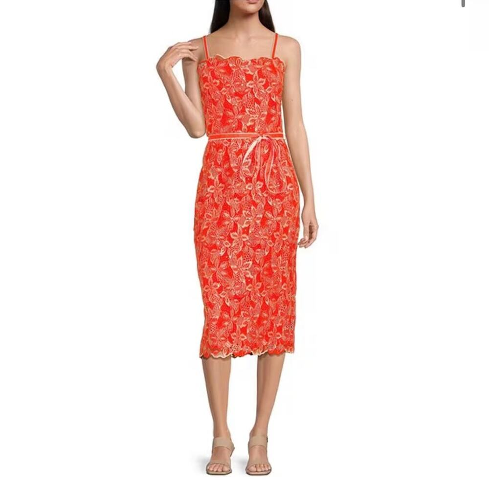 Alex Marie Crystal Embroidered Lace Sleeveless Dress In Sunset Size 4